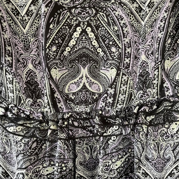 KENSIE 100% silk dress paisley chiffon ruffle fit and flare gray purple black - Picture 4 of 11